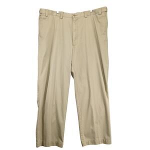 Izod Khaki Chino Pants Men's 44x30 Adjustable Waist Flat Front Preppy Casual Y2K